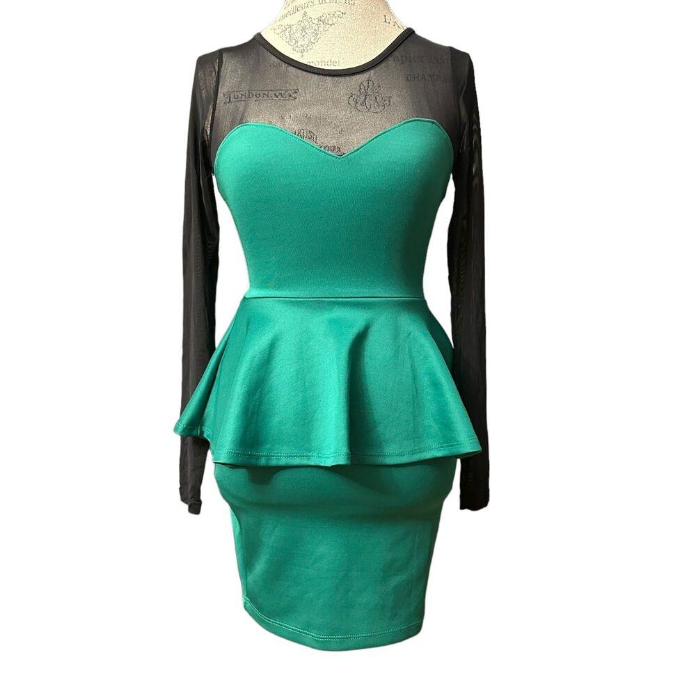 Symphony Small Green & Black Party Mesh Dress